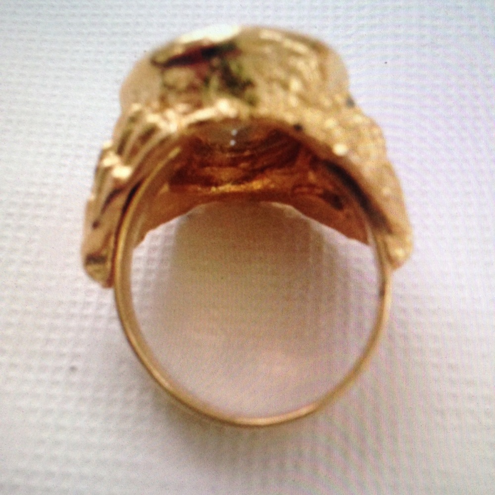 Vintage, Stamped Hobe Blue Agate Adjustable Ring with Rhinestones - Picture 6 of 13